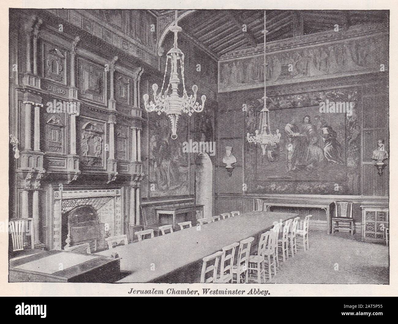 Vintage black and white photo of the Interior of the Jerusalem Chamber, Westminster Abbey Stock Photo