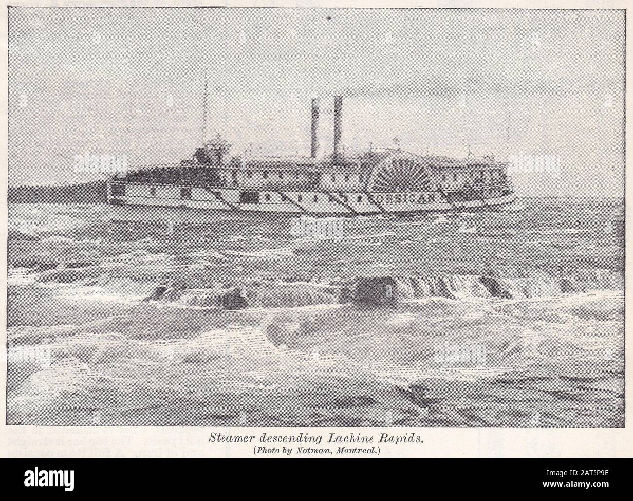 Vintage black and white photo of a Steamer descending Lachine Rapids 1930s Stock Photo