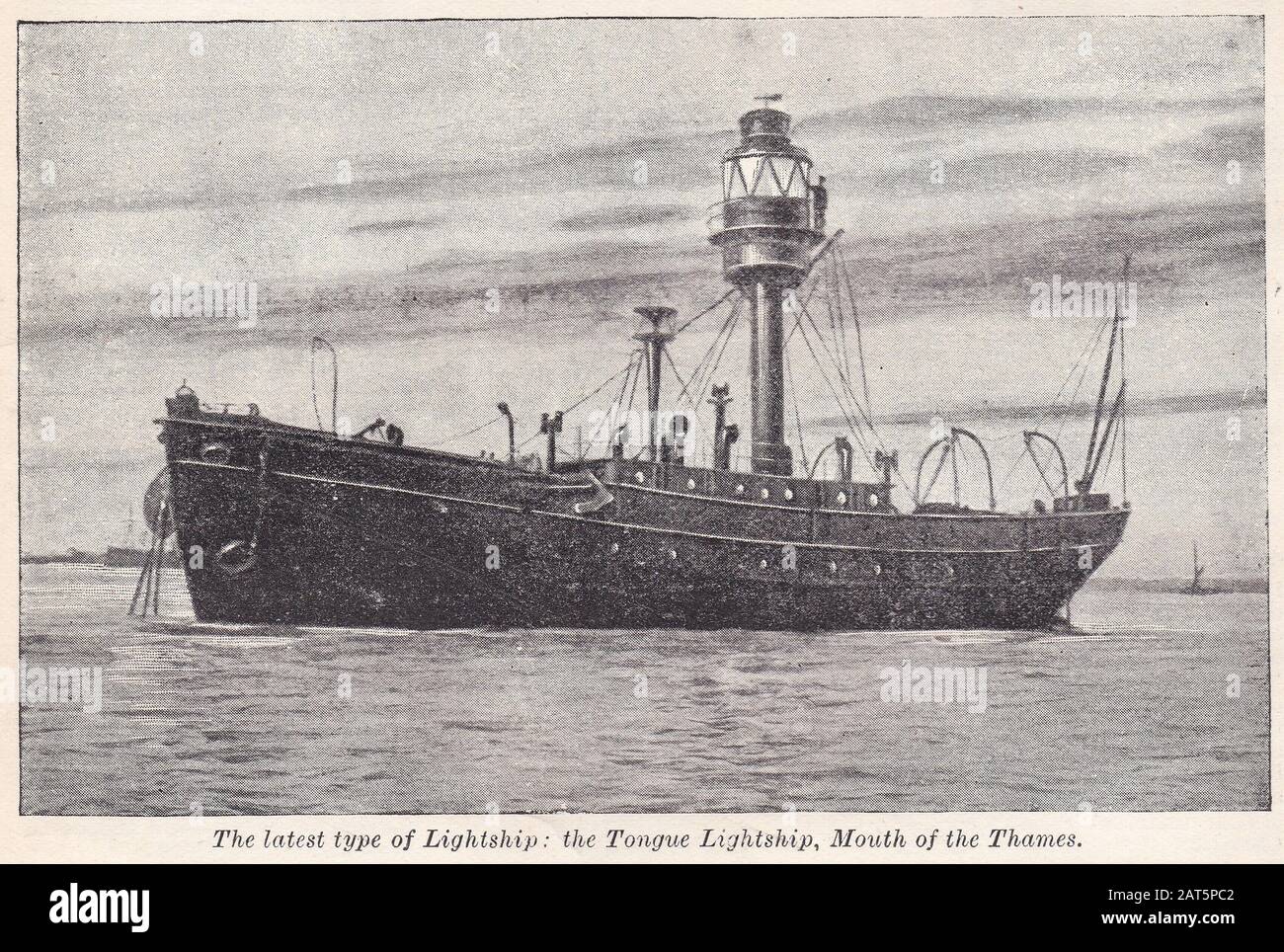 Vintage black and white photo of the Tongue Lightship at the mouth of the Thames Stock Photo