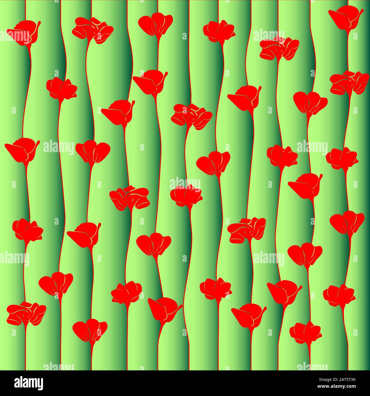 Seamless pattern of red poppy flowers on a gradient green background. Stock Vector