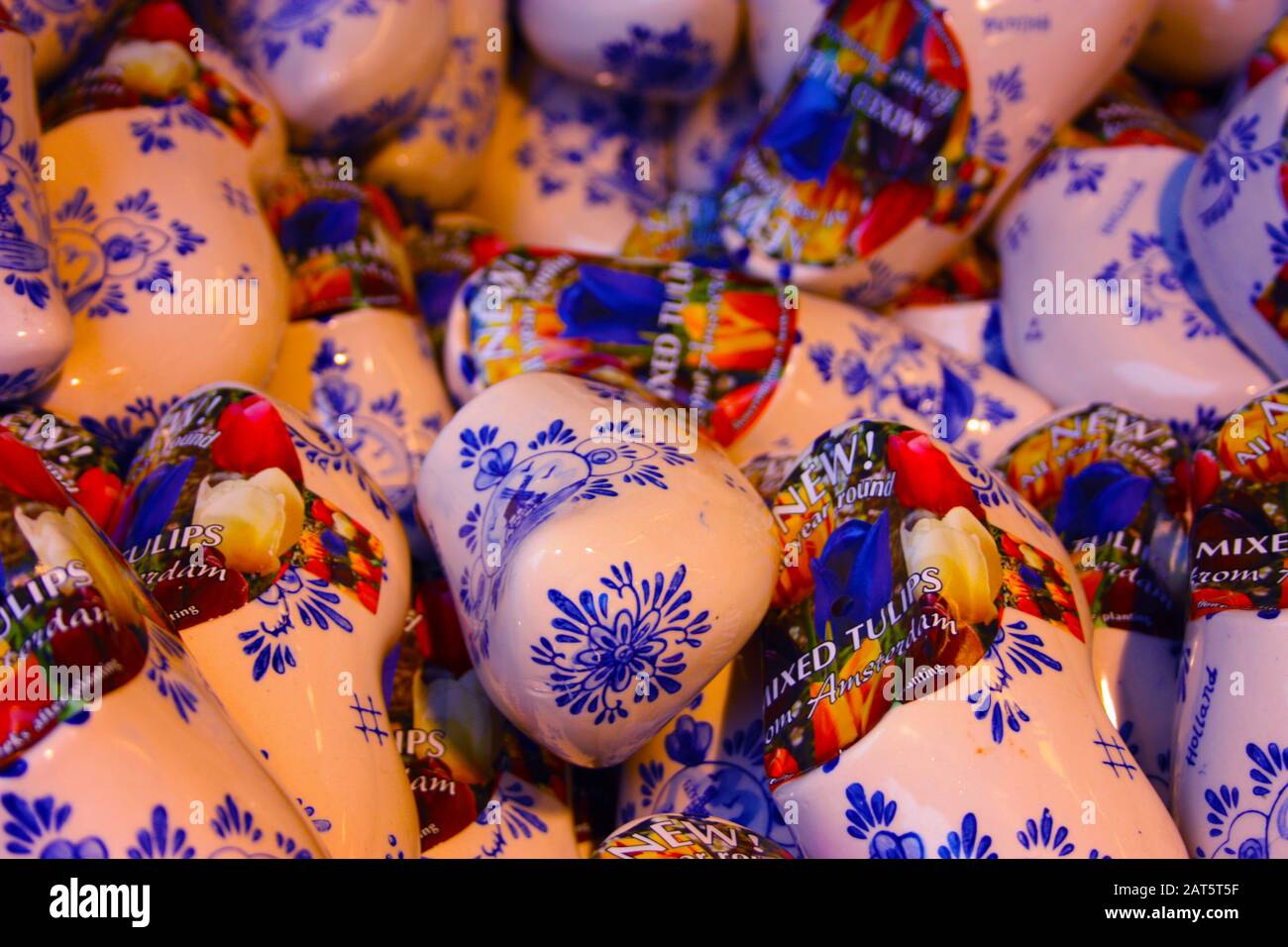 the famous Dutch shoes or clogs to wear that have a symbol of Amsterdam in holland Stock