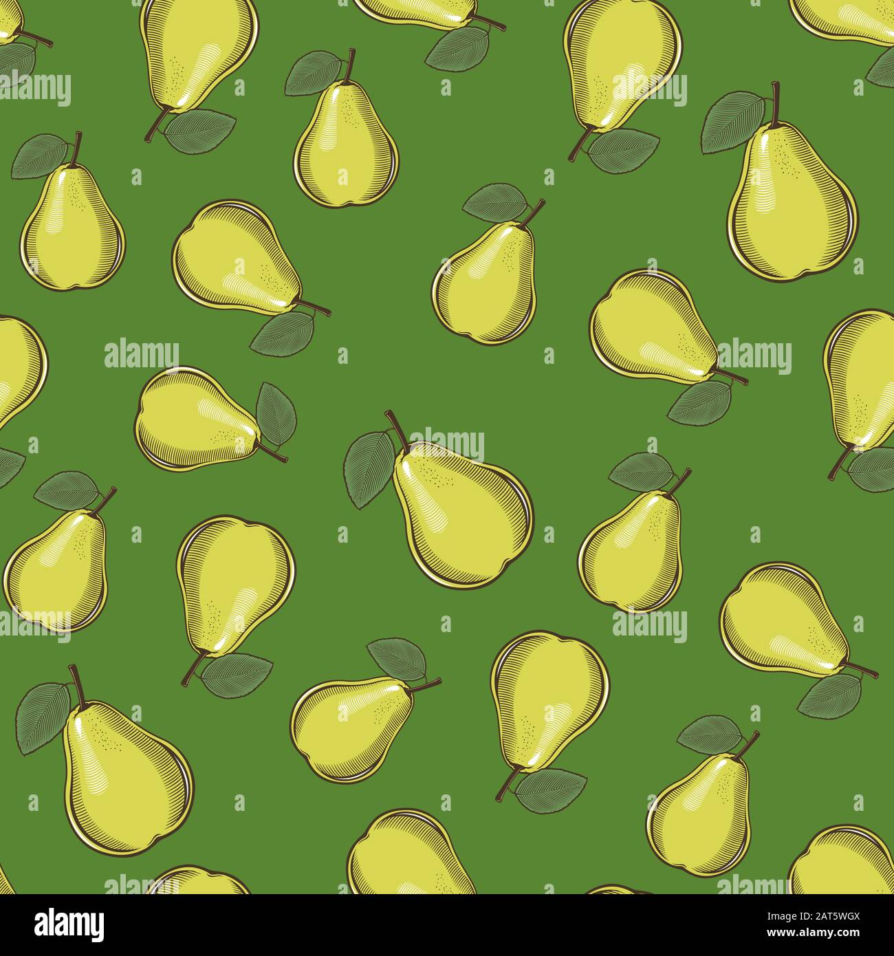 Seamless pattern with pears on a green background in vintage style ...