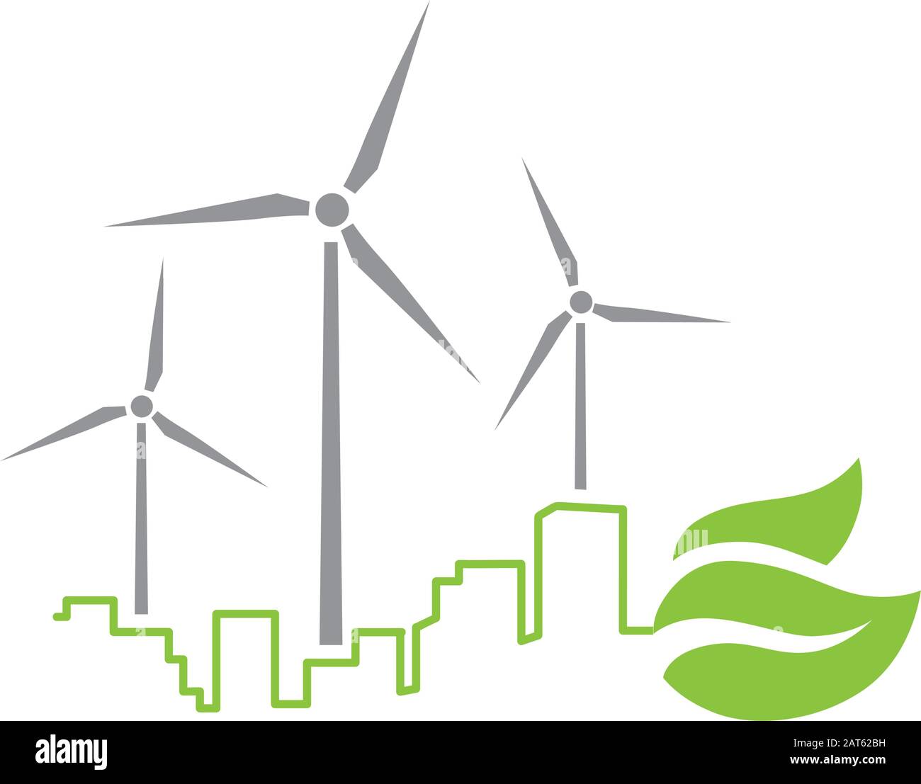 leaves, city and wind turbine, vector graphic design element Stock Vector
