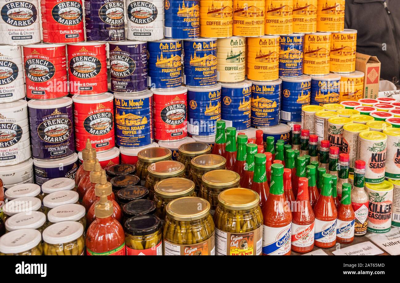 French Market New Orleans, coffee and seasonings for sale, New Orleans, Louisiana, USA Stock