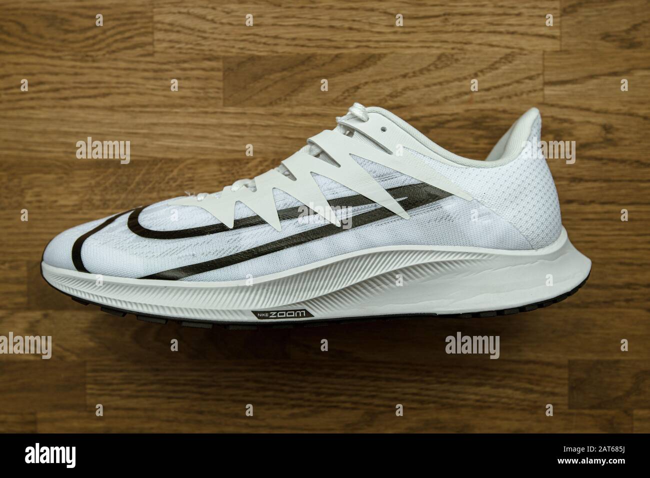 Paris, France - Sep 23, 2019: Overhead view professional running shoe  manufactured by Nike model Zoom Rival Fly for women with black swoosh logo  Stock Photo - Alamy