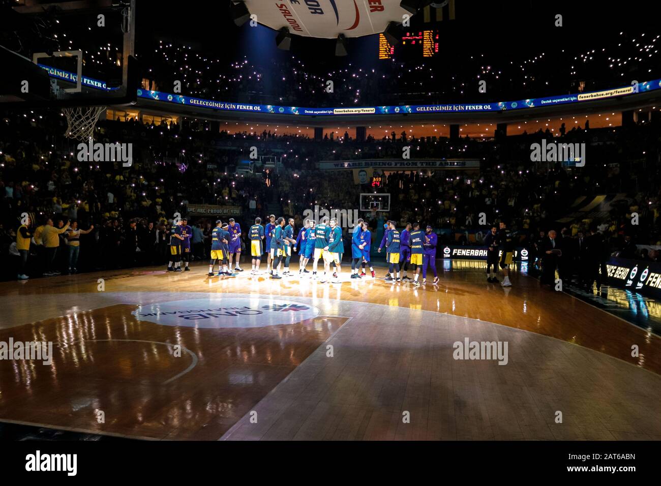 ISTANBUL / TURKEY - JANUARY 16, 2020: EuroLeague 2019-20 Round 20 basketball game between Fenerbahce and Barcelona. Stock Photo