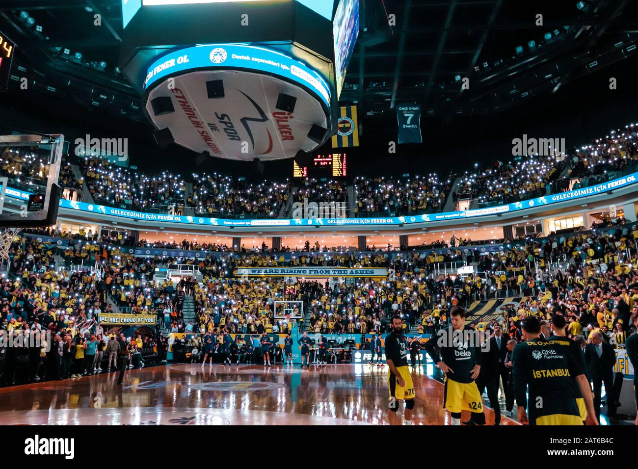 ISTANBUL / TURKEY - JANUARY 16, 2020: EuroLeague 2019-20 Round 20 basketball game between Fenerbahce and Barcelona. Stock Photo
