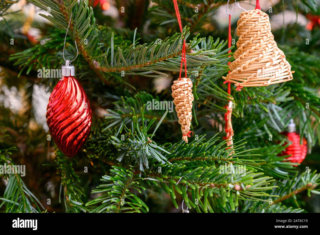 Decorations on a Christmas tree Stock Photo