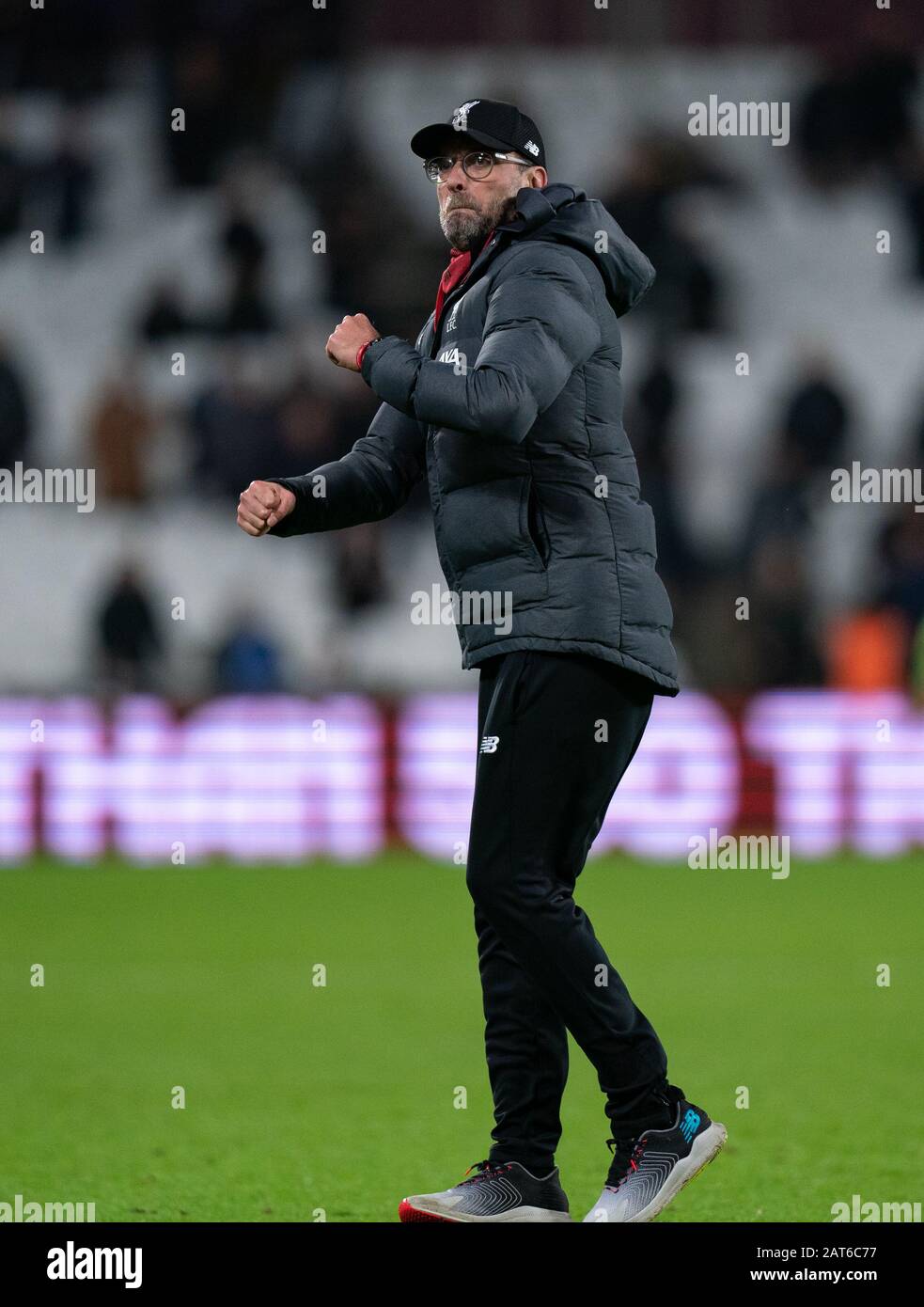 Liverpool manager Jurgen Klopp at full time during the Premier League match between West Ham United and Liverpool at the Olympic Park, London, England Stock Photo