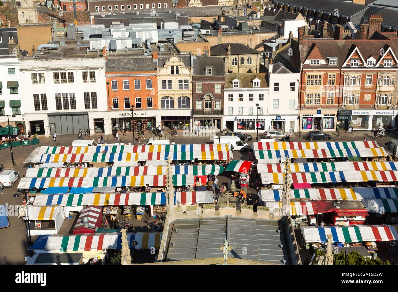 Cambridge Market Square with the outdoor market, United Kingdom Stock