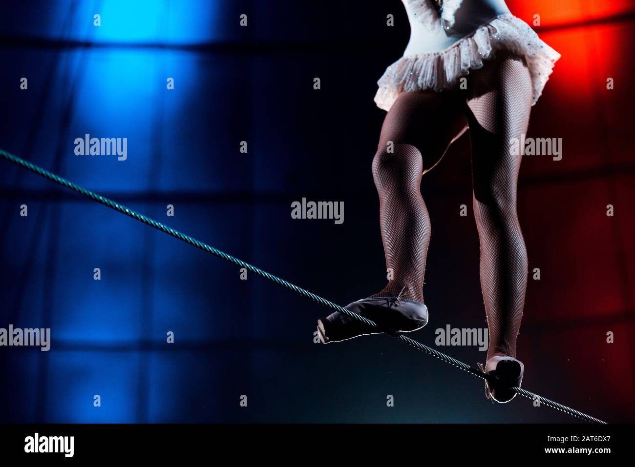 low angle view of aerial acrobat walking on rope Stock Photo - Alamy