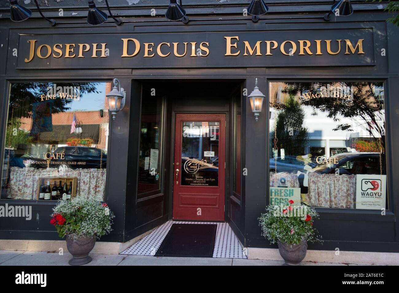 The trendy Joseph Decuis Emporium storefront in Roanoke, Indiana, USA. Stock Photo
