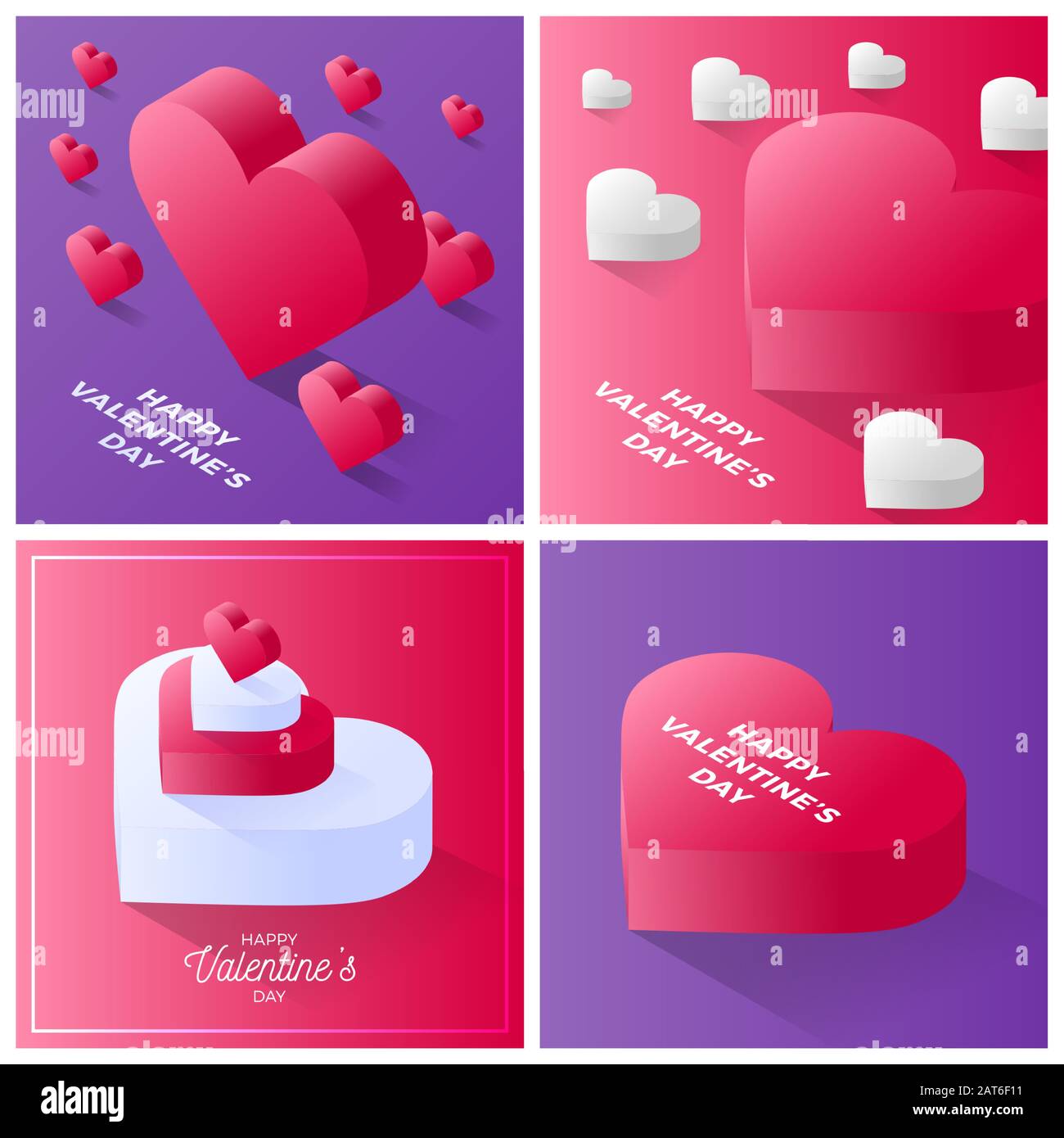 Valentine day card set. Happy valentine day Red and white love heart ...