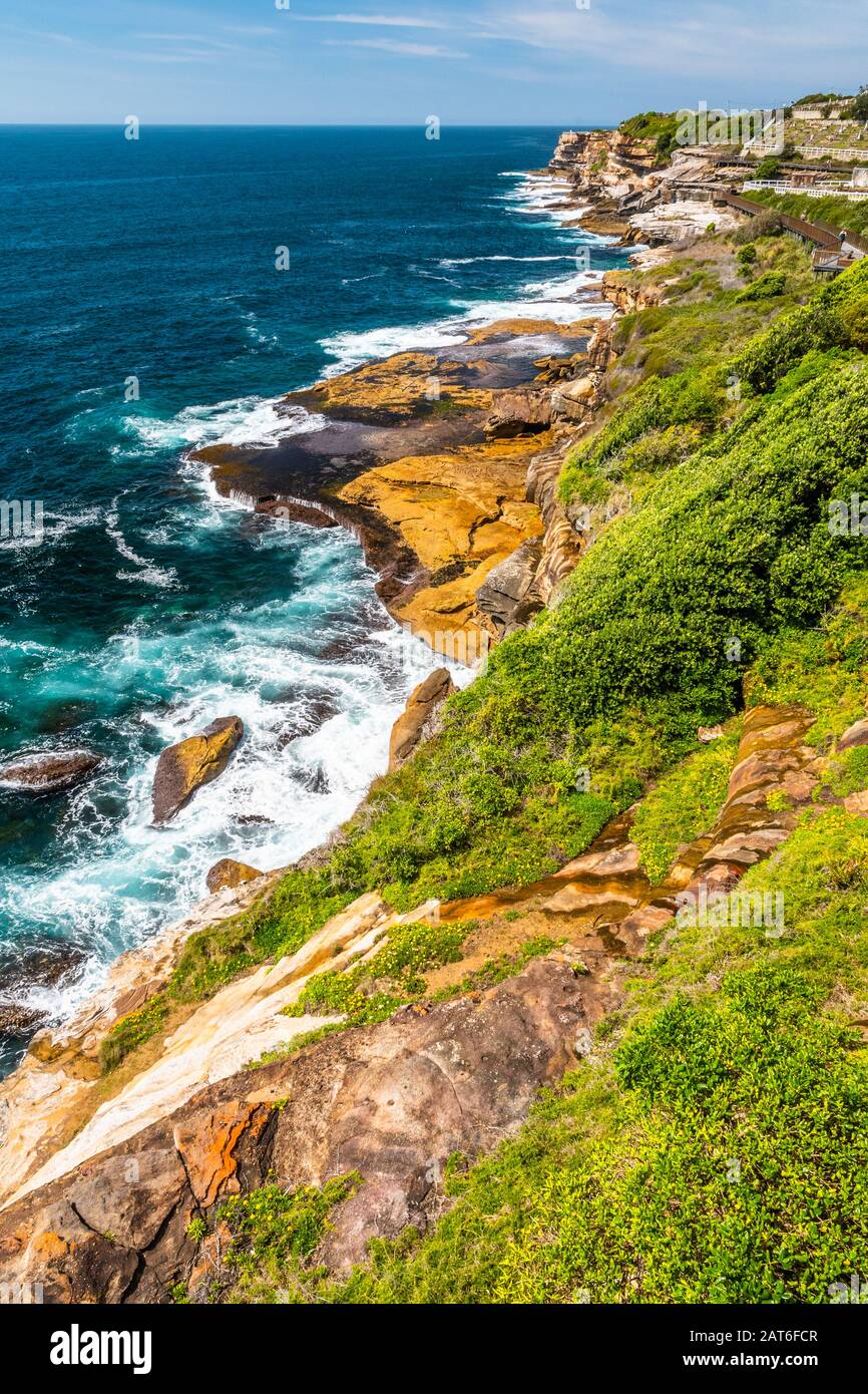 Panoramic view of coogee to bondi costal walk, Sydney Stock Photo