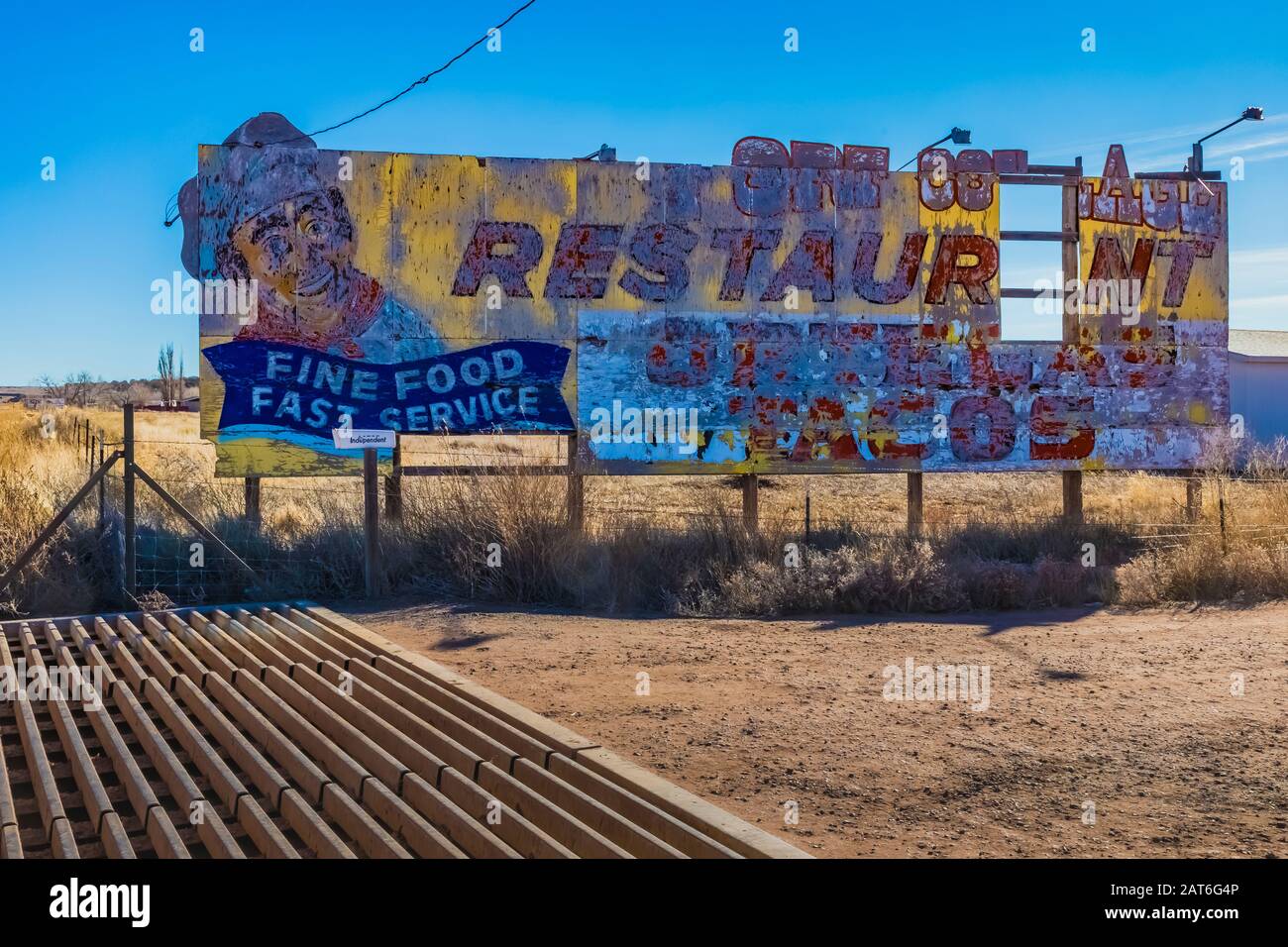 Old billboard for Fort Courage along Interstate 40 in Houck, Arizona, USA [No property release