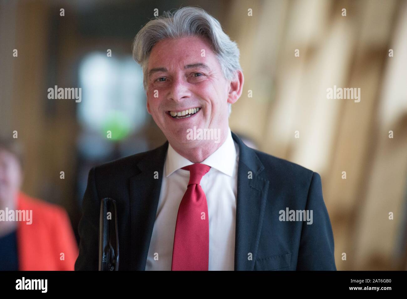 Edinburgh, UK. 30 January 2020.   Pictured: Richard Leonard MSP - Leader of the Scottish Labour Party. The last First Ministers Questions at the Scottish Parliament before the UK leaves the EU, and on the day after which Holyrood voted to hold its second independence referendum, the chamber today had some heated exchanges.  Credit: Colin Fisher/Alamy Live News. Stock Photo