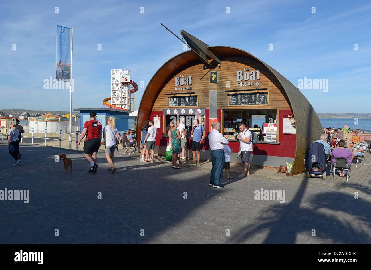 Food take-away shop by the beach at Weymouth, Dorset, UK Stock Photo