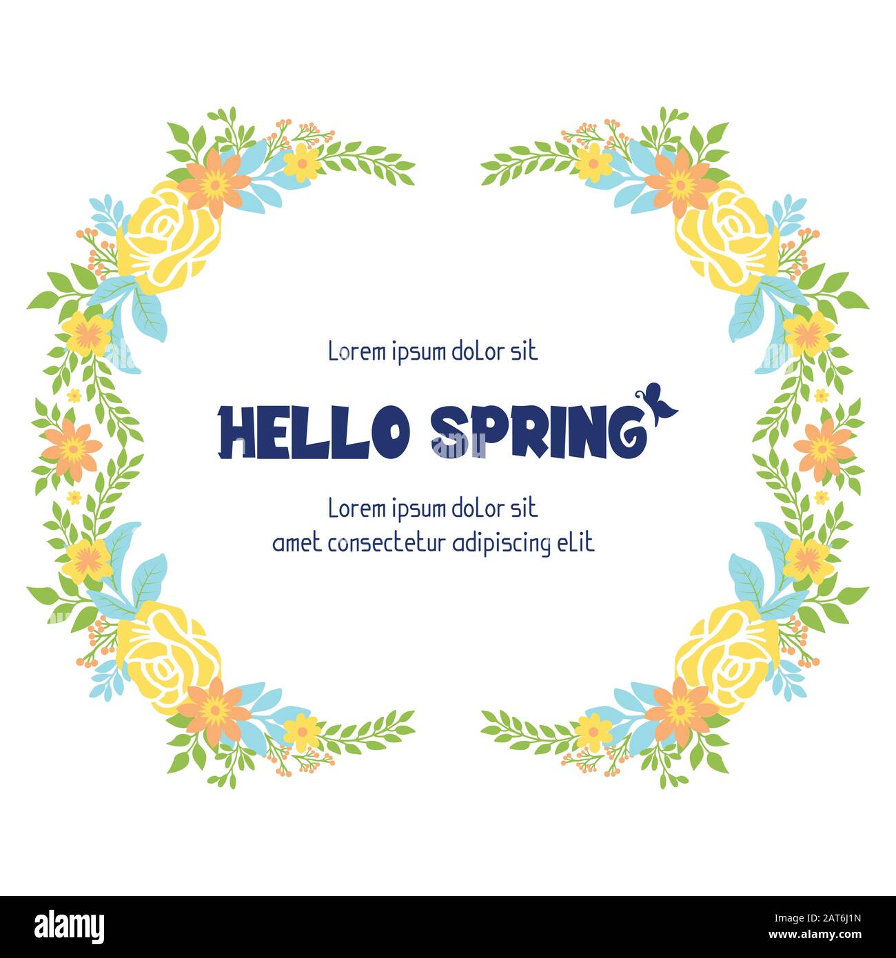 Decorative frame with unique leaves and flower, for hello spring