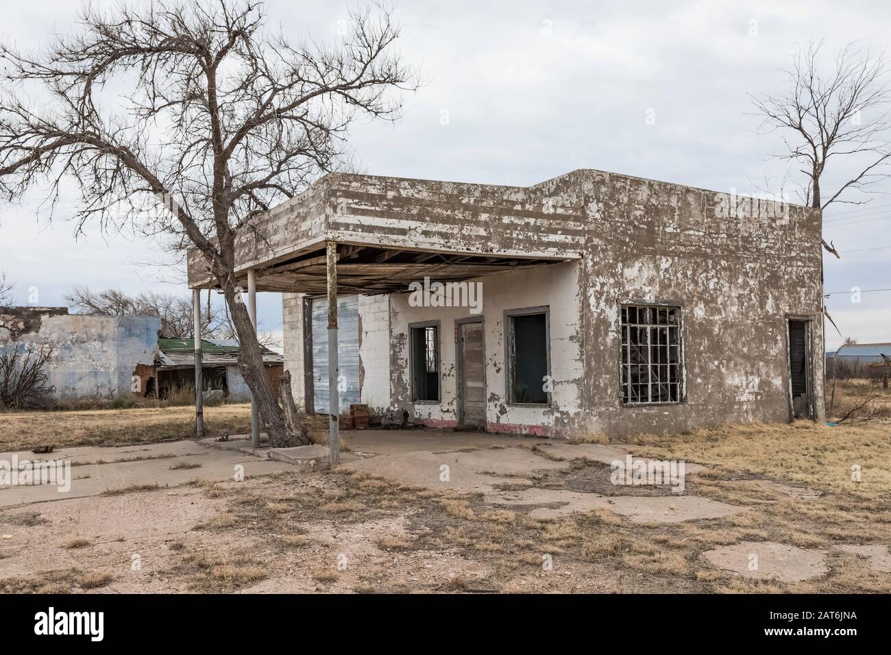 Abandoned service station along Historic Route 66 in San Jon, New