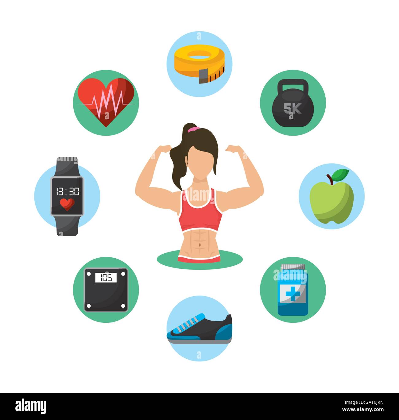 young woman athlete with healthy lifestyle icons Stock Vector