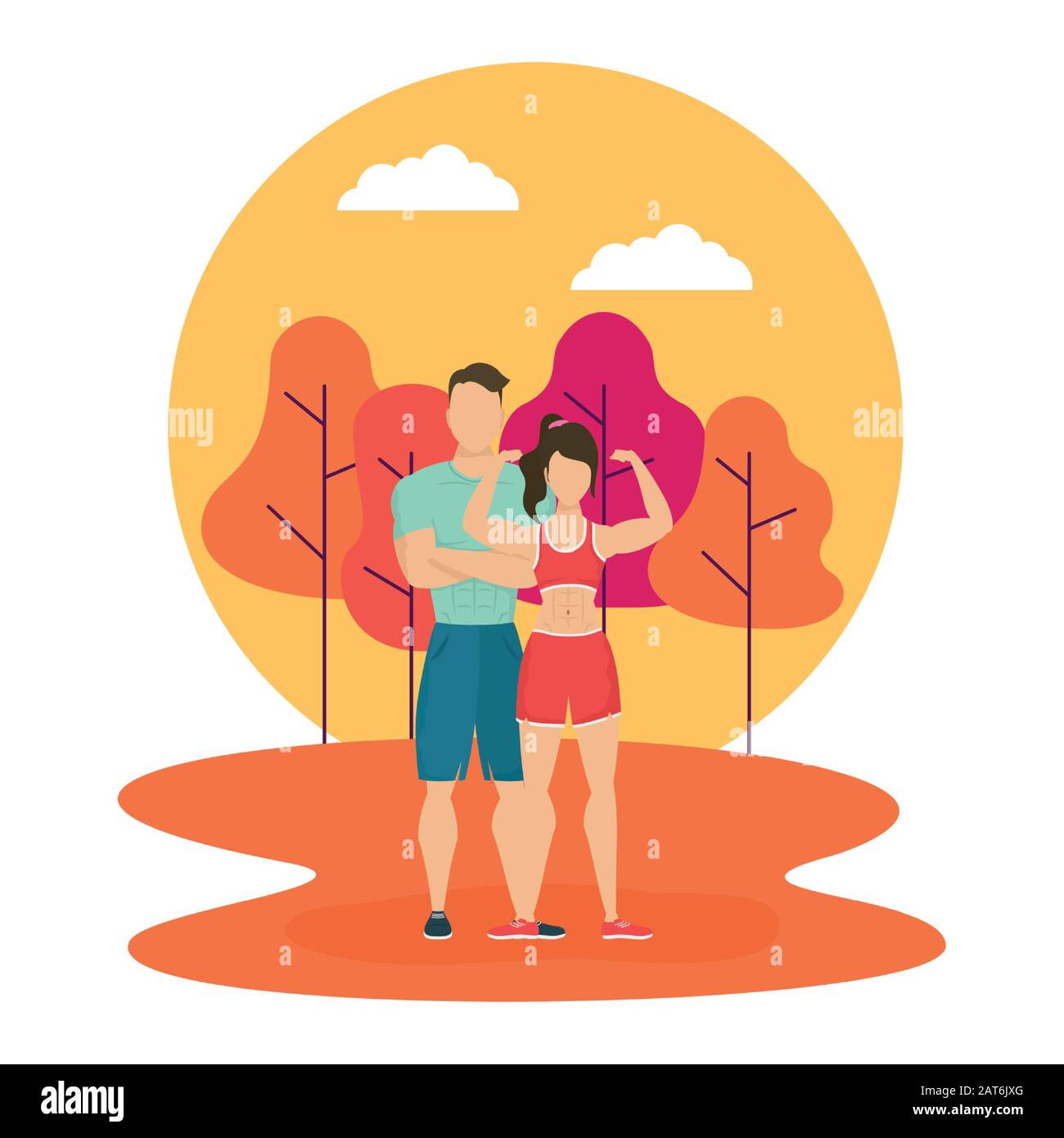 young athletes couple characters in the camp Stock Vector Image & Art