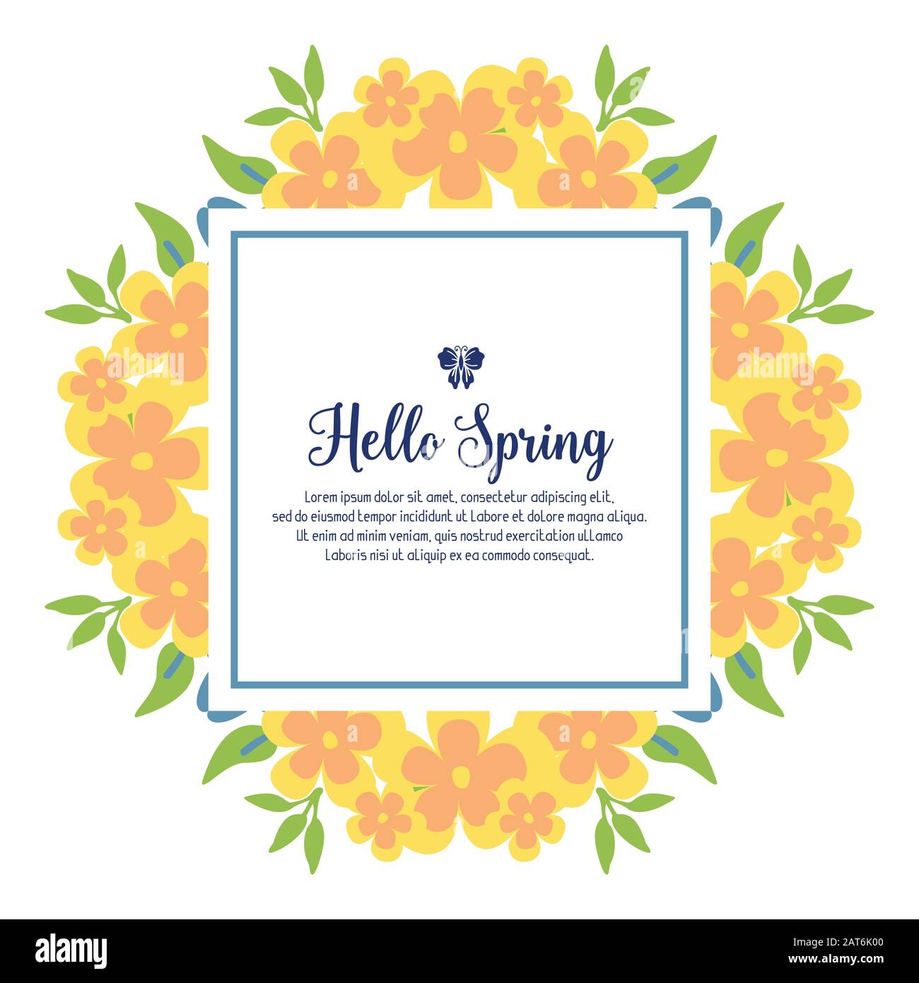 Crowd of leaf and yellow floral frame, for hello spring greeting card ...