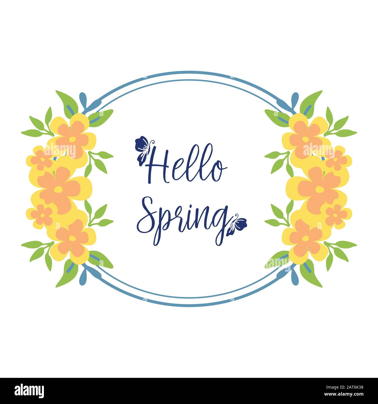 Crowd of leaf and yellow floral frame, for hello spring greeting card ...