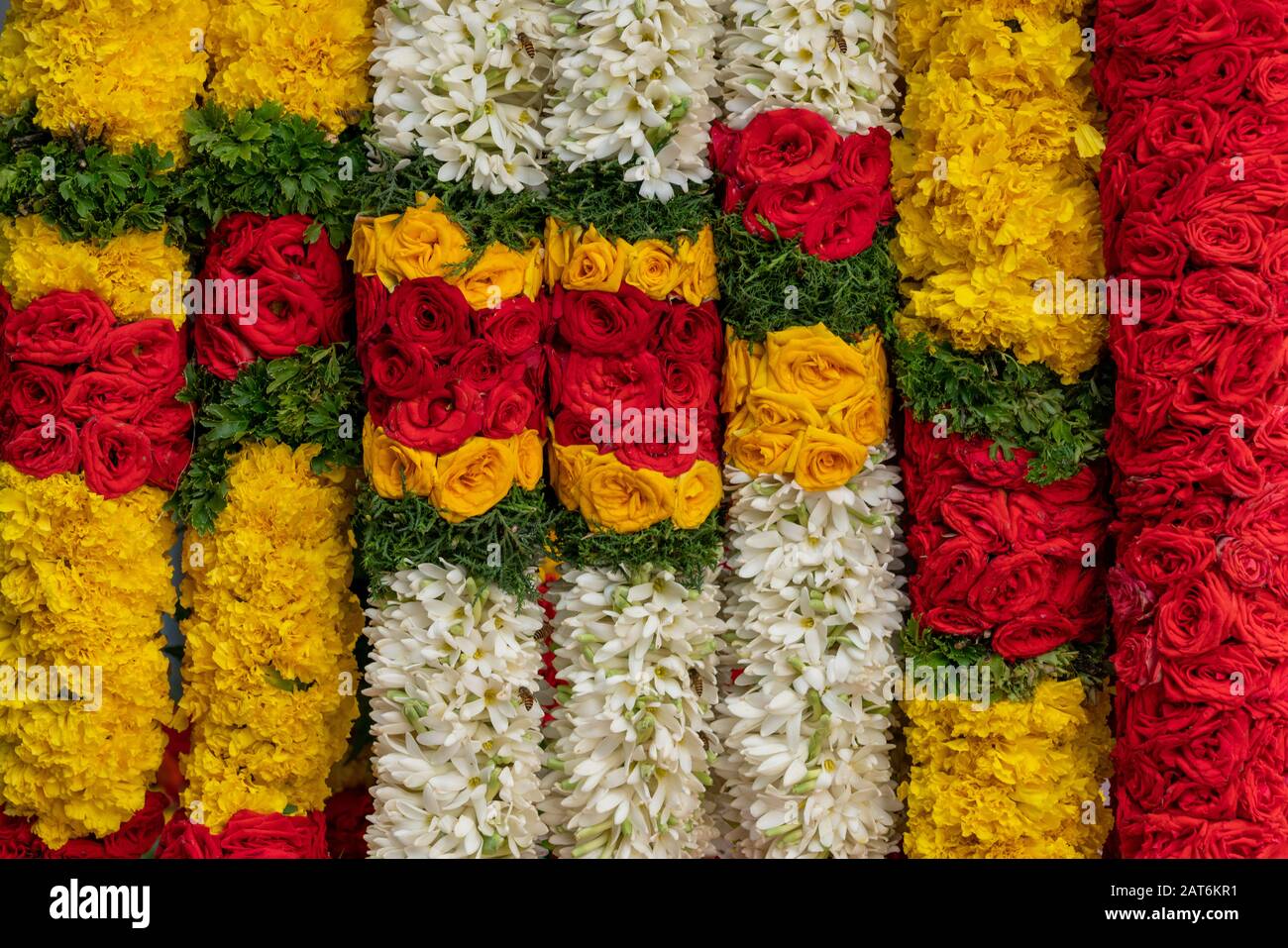 close-up of garlands for temple offering at Little India Stock Photo - Alamy