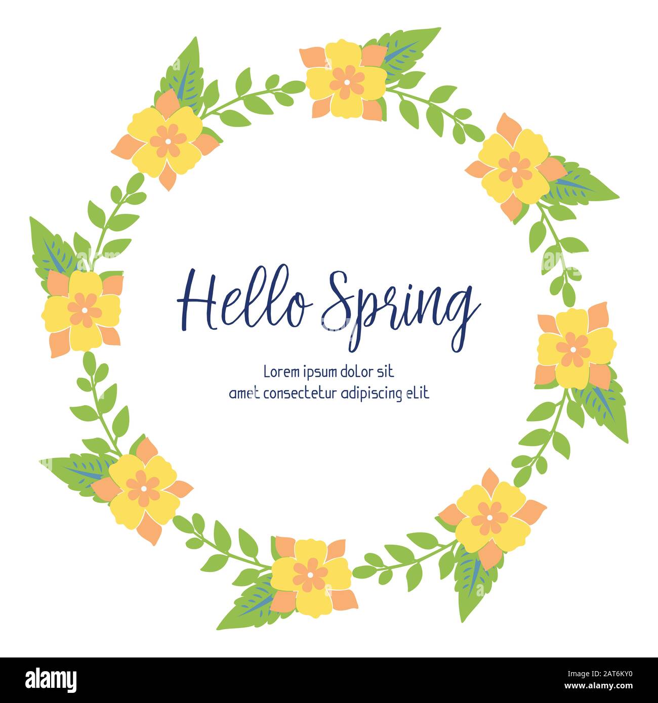 Hello spring greeting card Decoration, with yellow wreath seamless ...