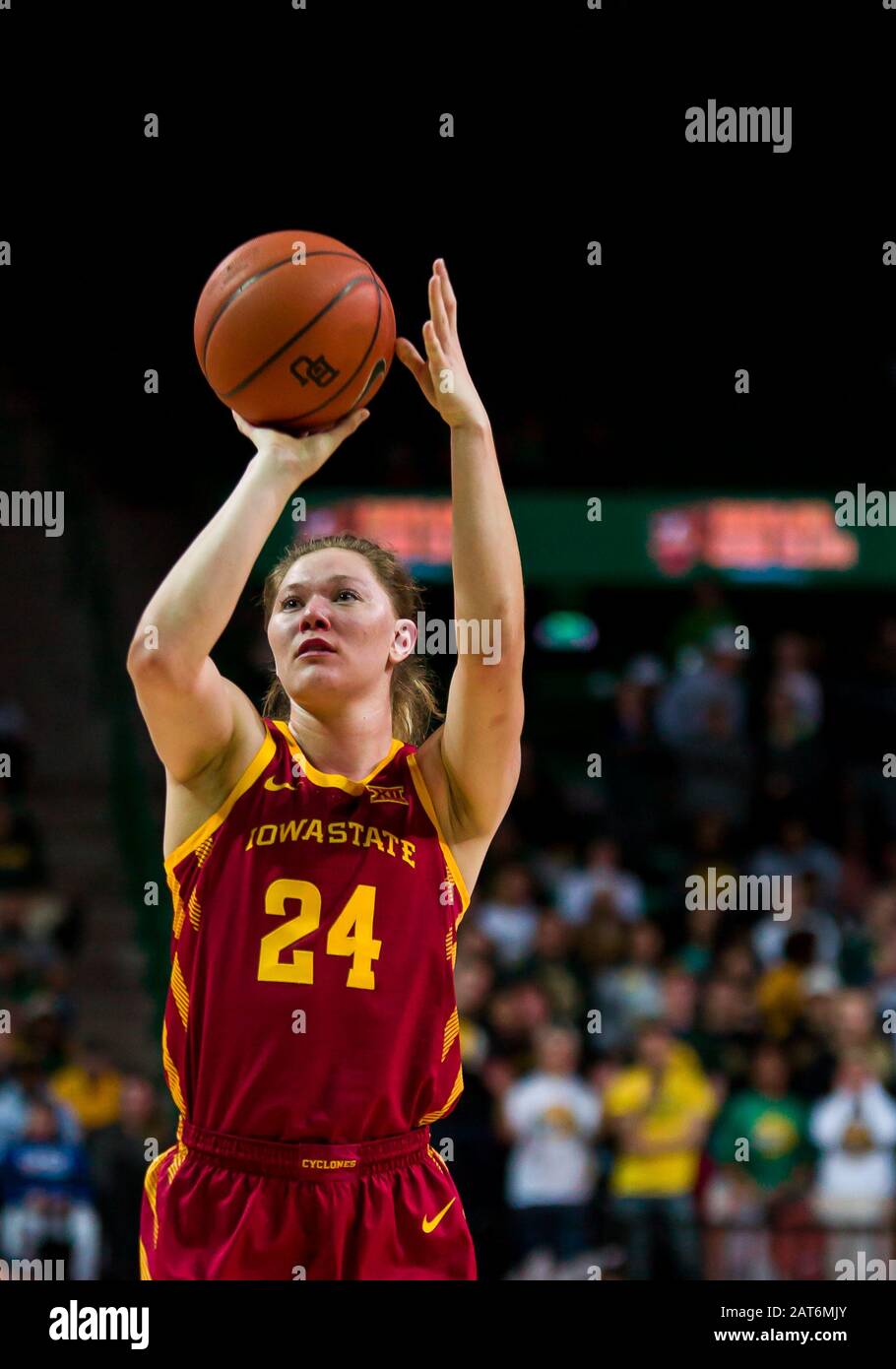 Waco Texas Usa 28th Jan 2020 Iowa State Cyclones Guard Ashley Joens 24 Shoots A Free Throw During The 1st Half Of The Ncaa Women S Basketball Game Between Iowa State Cyclones And The