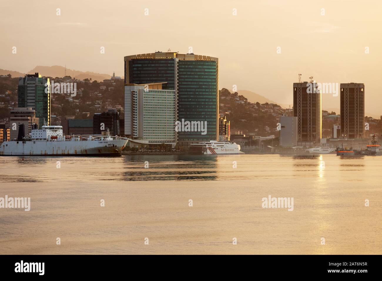 Sunrise, skyline, Port of Spain, Trinidad and Tobago Stock Photo