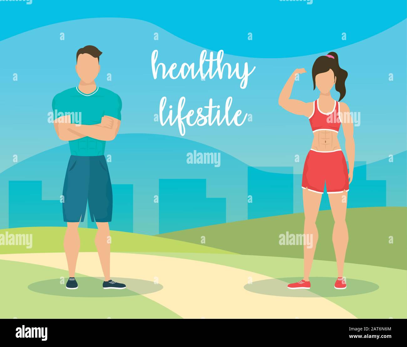 young athletes couple in the camp characters Stock Vector Image & Art