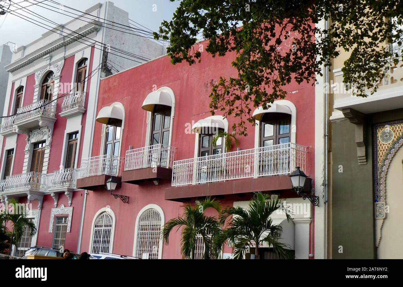 The beautiful ornate balconies of Old San Juan Puerto Rico Stock Photo