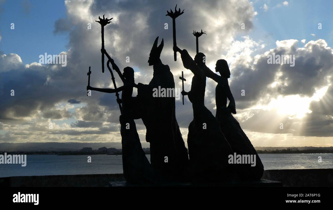 Silhouette of the bonze statue in Plaza de La Rogativa San Juan Puerto Rico Stock Photo