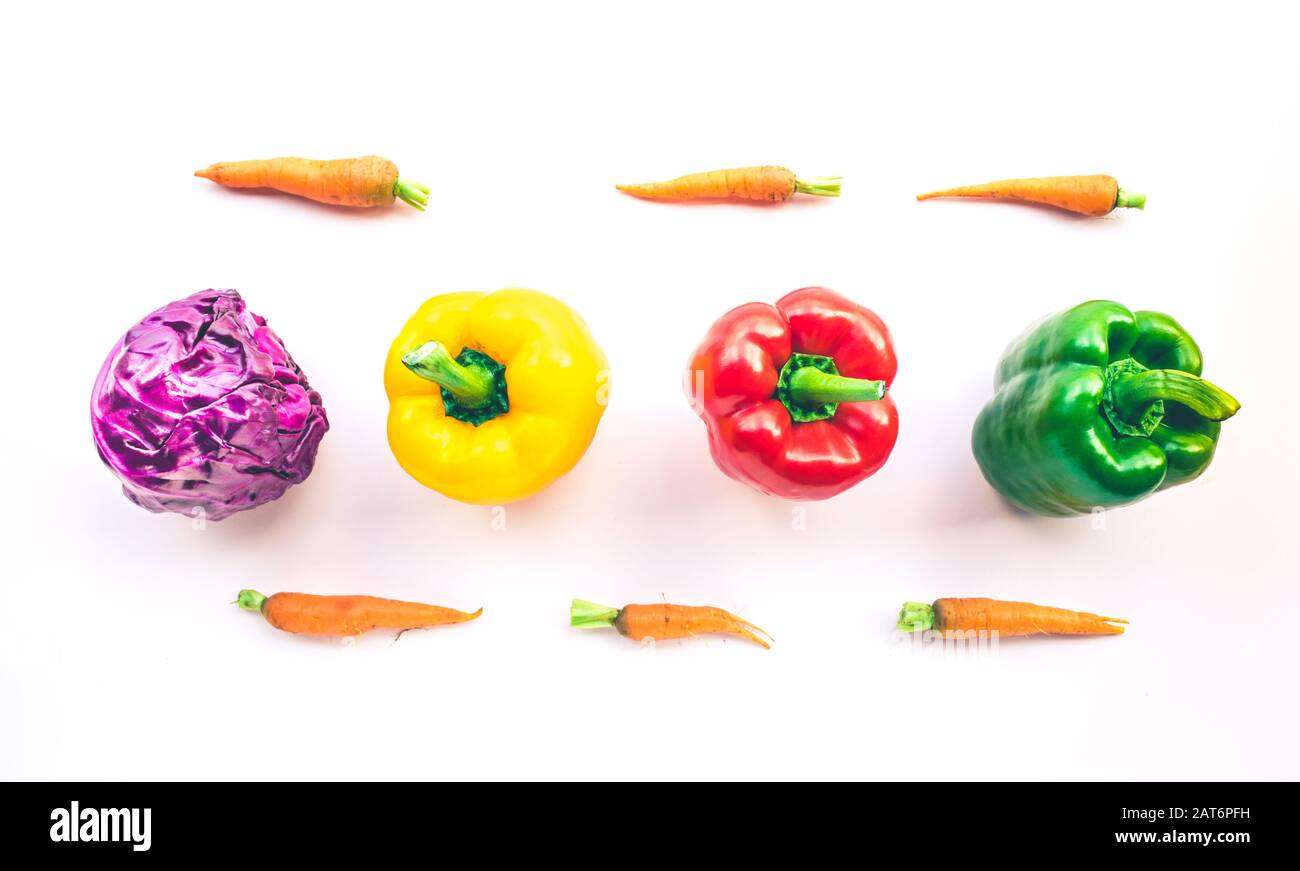 Top view of vegetable set,sweet pepper,carrot,cabbage,in colorful.organic ingredient  healthy eating.top view Stock Photo