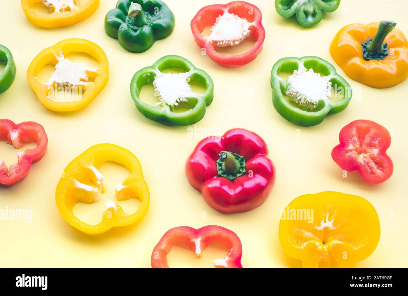 Sweet pepper or bell pepper,chilli cut Sliced in colorful.Natural vegetable,healthy vegetarian food.organic ingredient Stock Photo