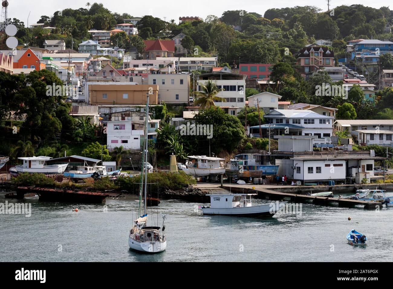 Houses on the waterfront, Scarborough, Tobago, Trinidad and Tobago Stock Photo Alamy