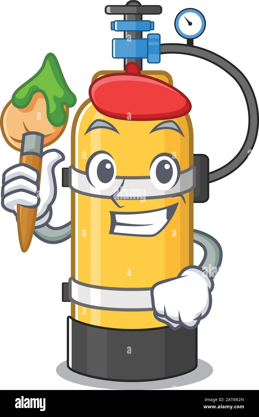 Cartoon character of oxygen cylinder Artist with a brush Stock Vector