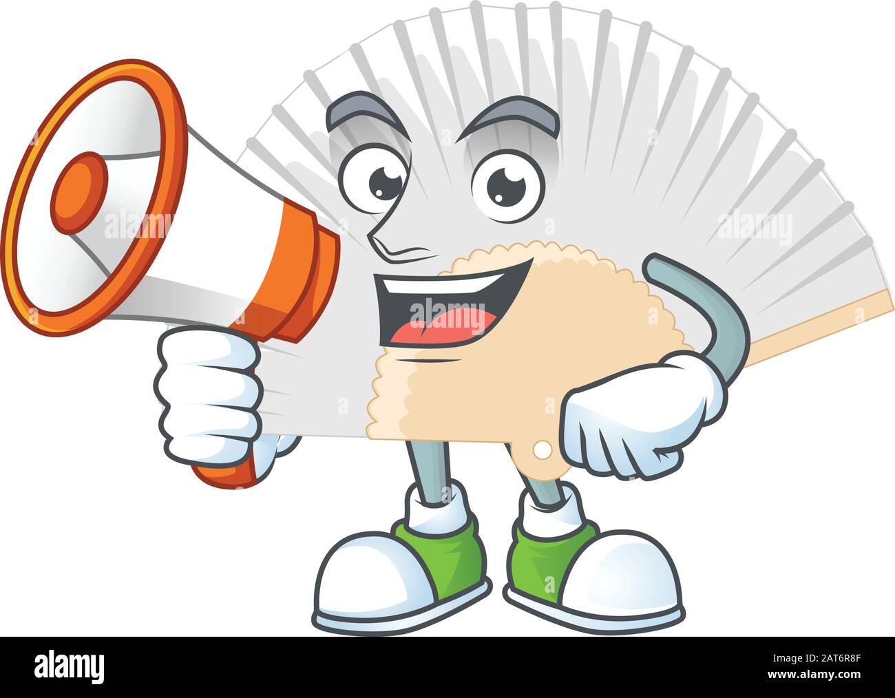 Cool cartoon character of white chinese folding fan holding a megaphone  Stock Vector Image & Art - Alamy