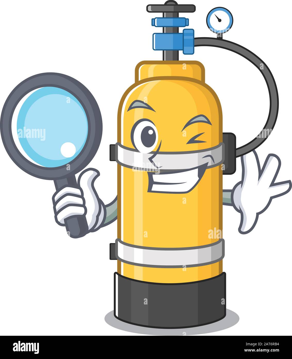 Cool and Smart oxygen cylinder Detective cartoon mascot style Stock ...