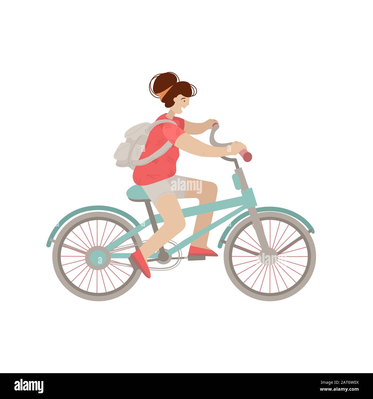 Cute girl ride a city bike. Smiling happy woman on a bicycle, vector  illustration, doing summer sport activities, isolated on white background  Stock Vector Image \u0026 Art - Alamy