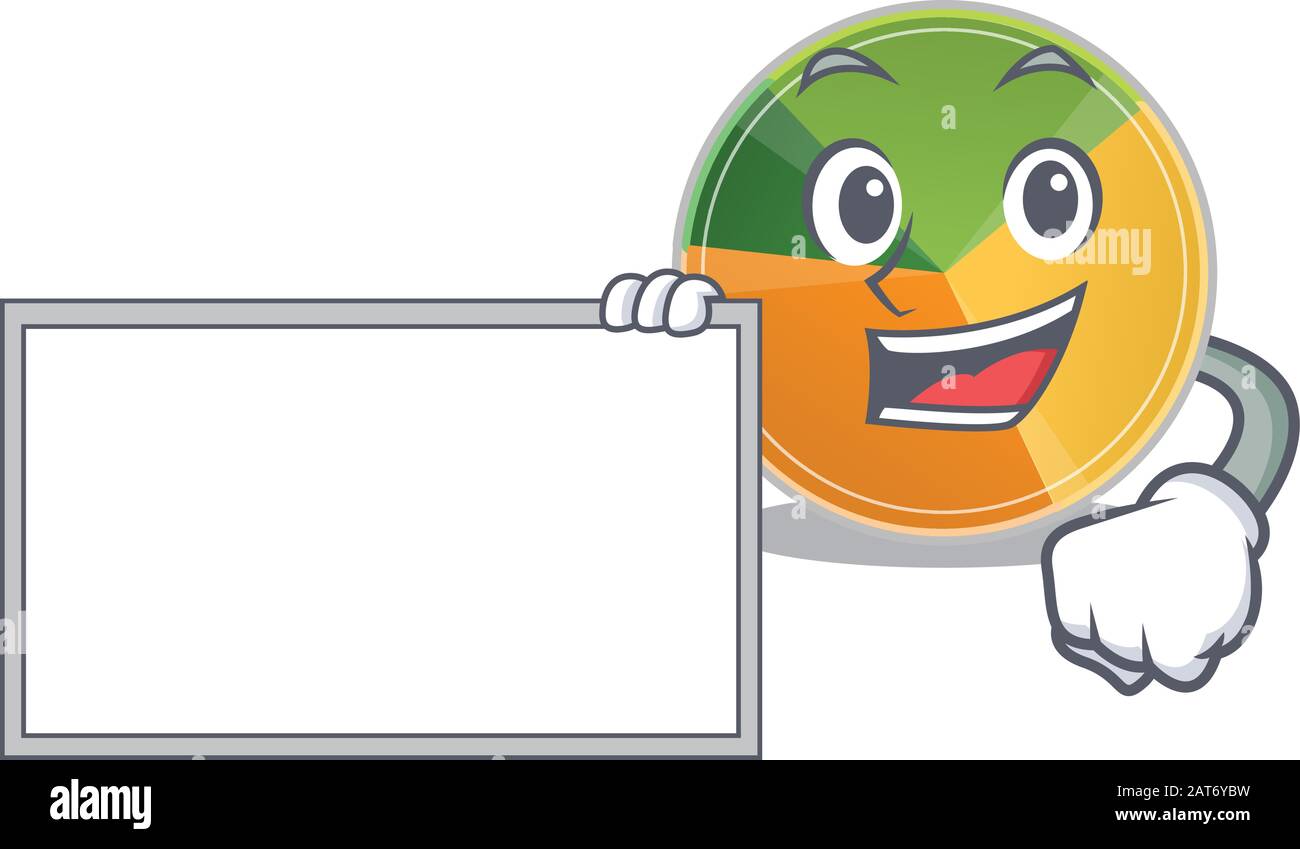 Funny pie chart cartoon character design style with board Stock Vector