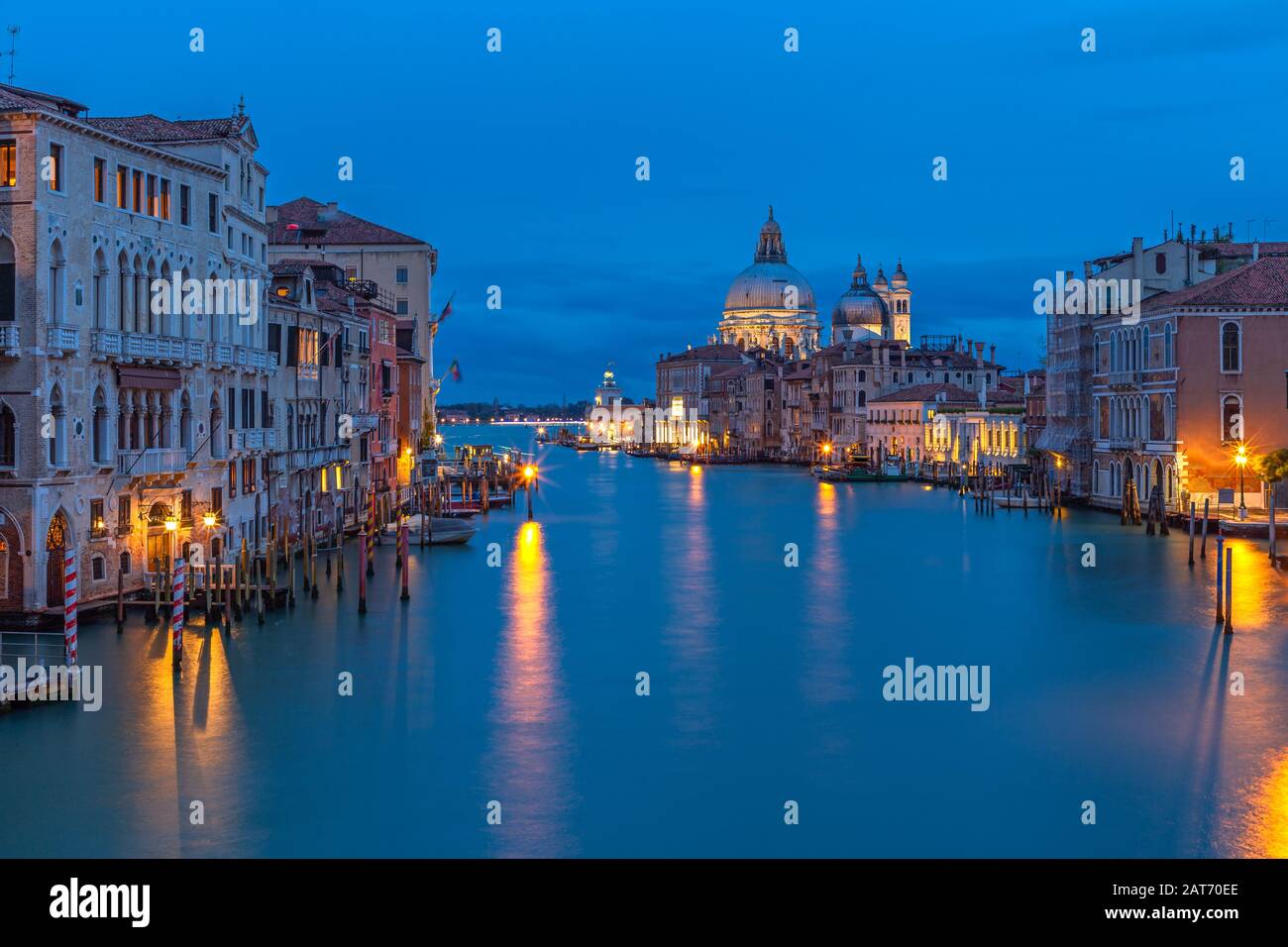 Grand Canal in Venice at night from Accademia bridge Stock Photo