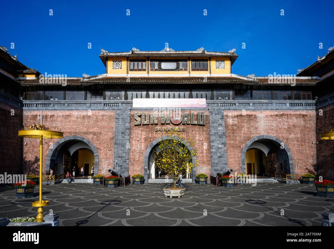 Entrance to the cable car in the Sun World in da Nang in Vietnam. Clear Sunny day on the 12th of January 2020 Stock Photo