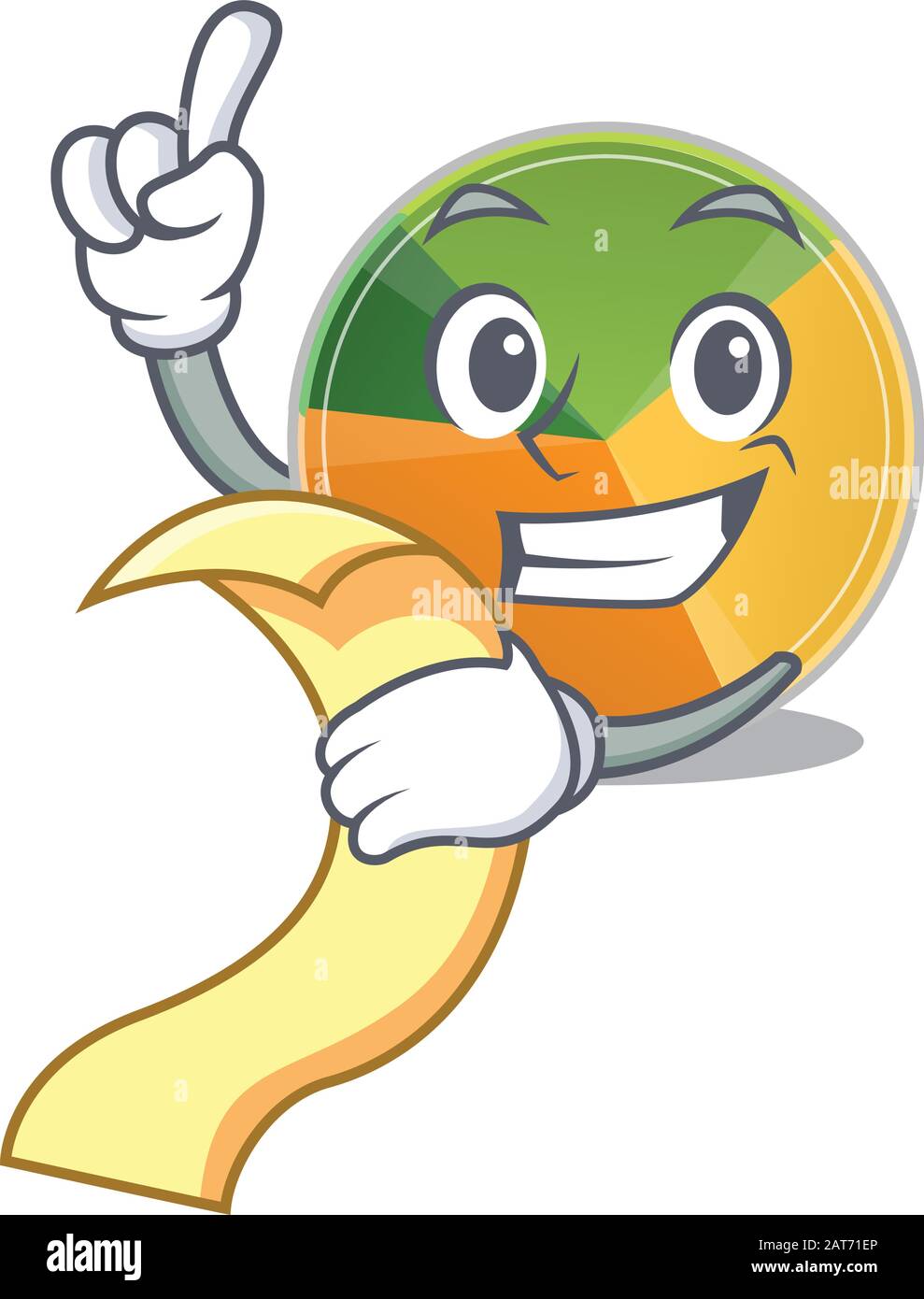 A funny cartoon character of pie chart with a menu Stock Vector Image