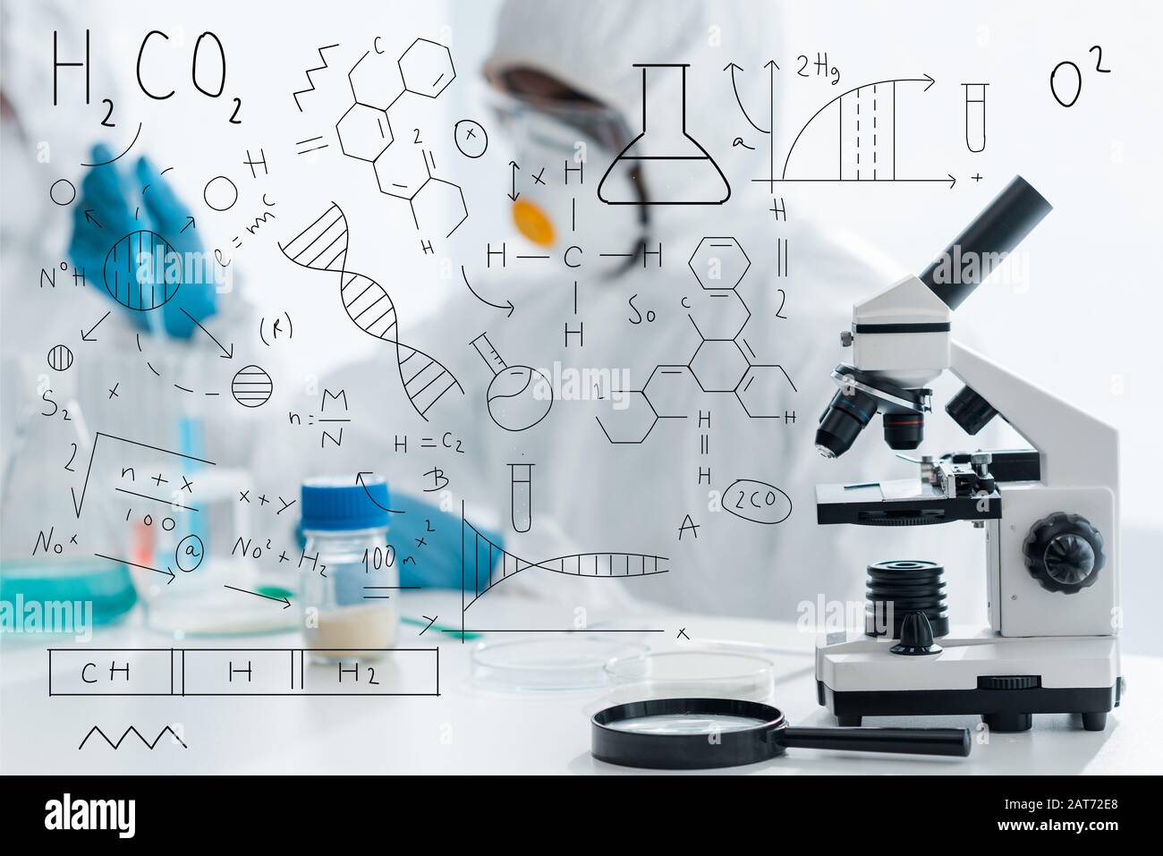 selective focus of microscope and magnifying glass with formulas
