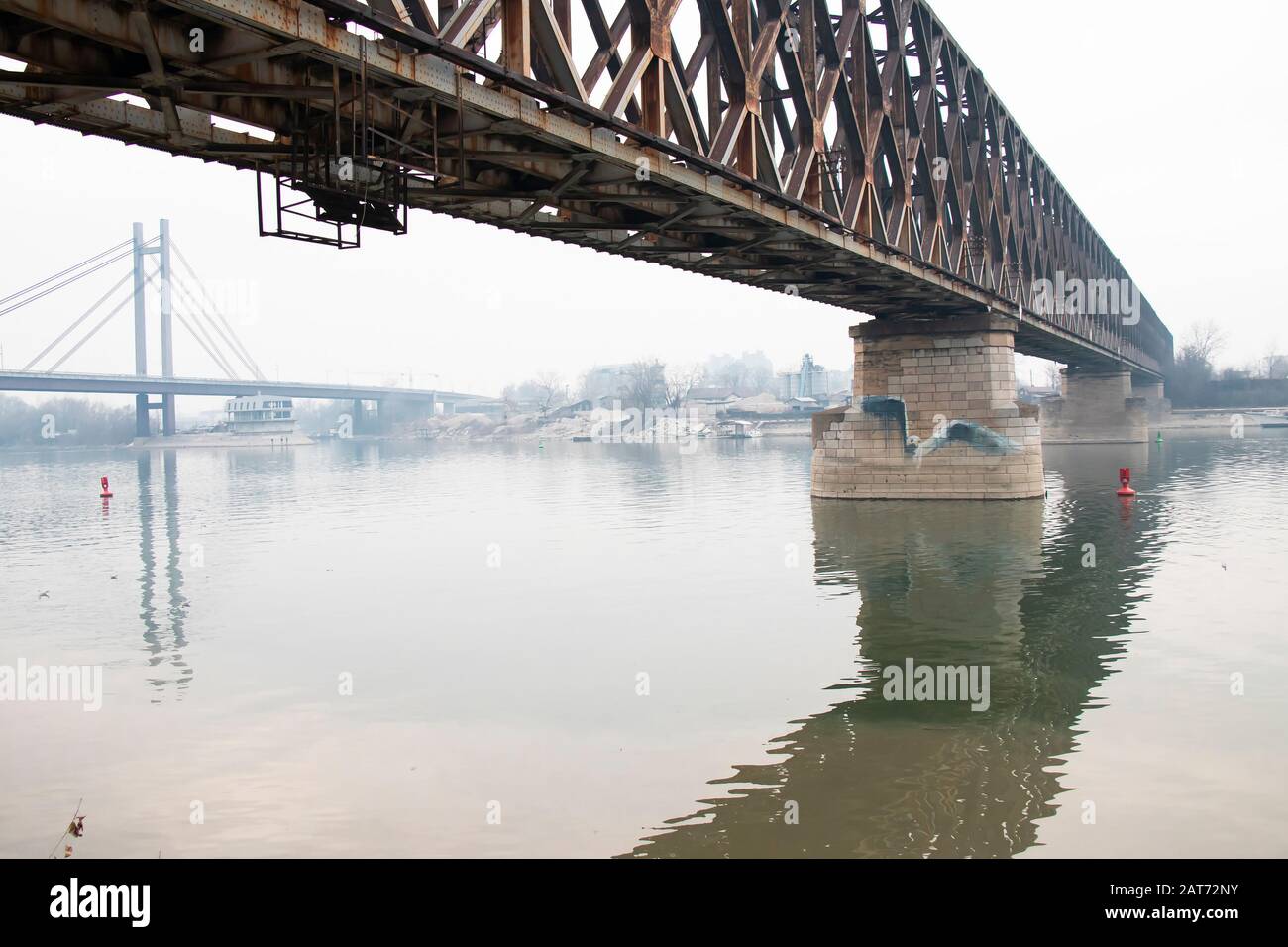 Belgrade, Serbia - January 26, 2020: The Old railway bridge  above Sava river Stock Photo