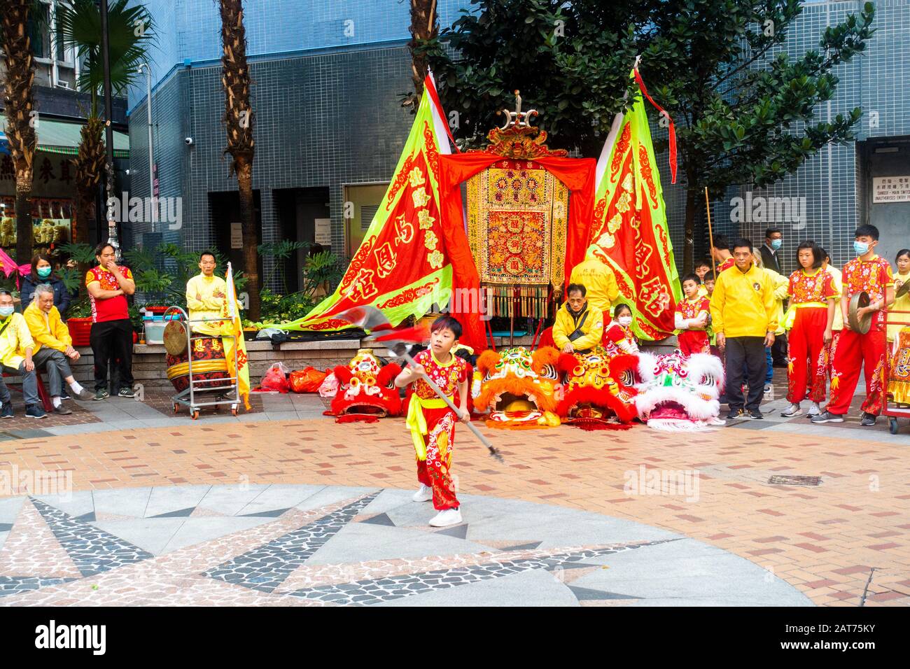 Hong Kong - January 2020: Children exhibition in the streets for Chinese New YEar. Stock Photo
