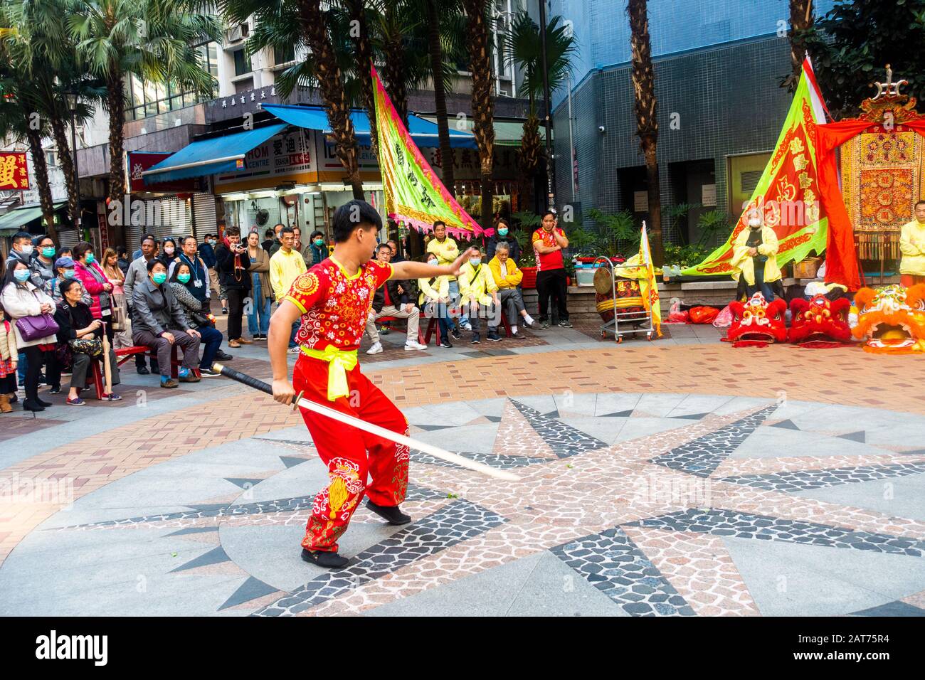 Hong Kong - January 2020: Children exhibition in the streets for Chinese New YEar. Stock Photo