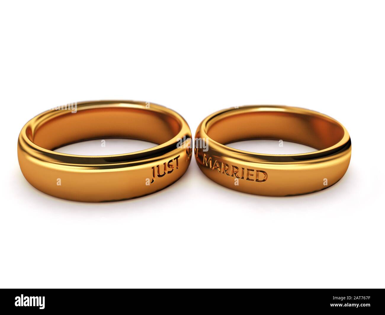Wedding rings with "just married" description Stock Photo Alamy